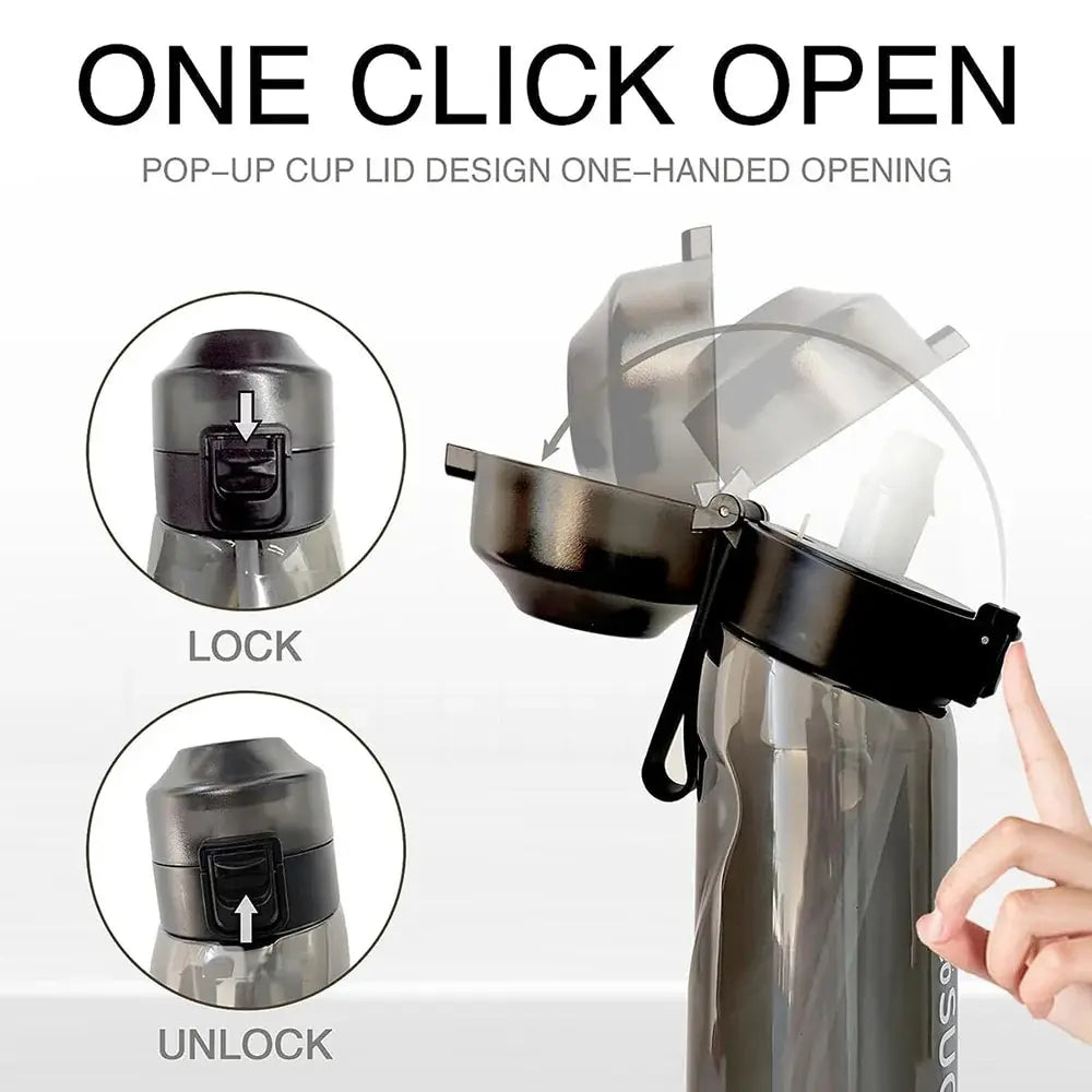 Botella de agua con sabor de 650 ml, ideal para deportes, con 7 cápsulas aromáticas de frutas, ideal para acampar al aire libre, fitness y moda.