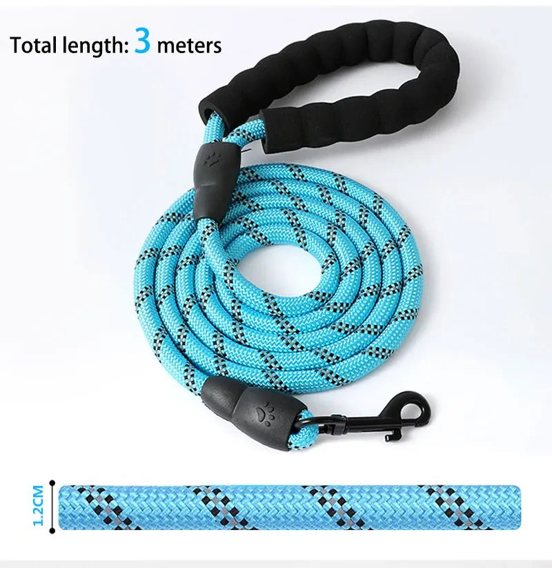 Cuerda de remolque de nailon reflectante para mascotas de 3 m, con mango de espuma antideslizante, ajustable, para perros grandes, medianos y pequeños, para exteriores.