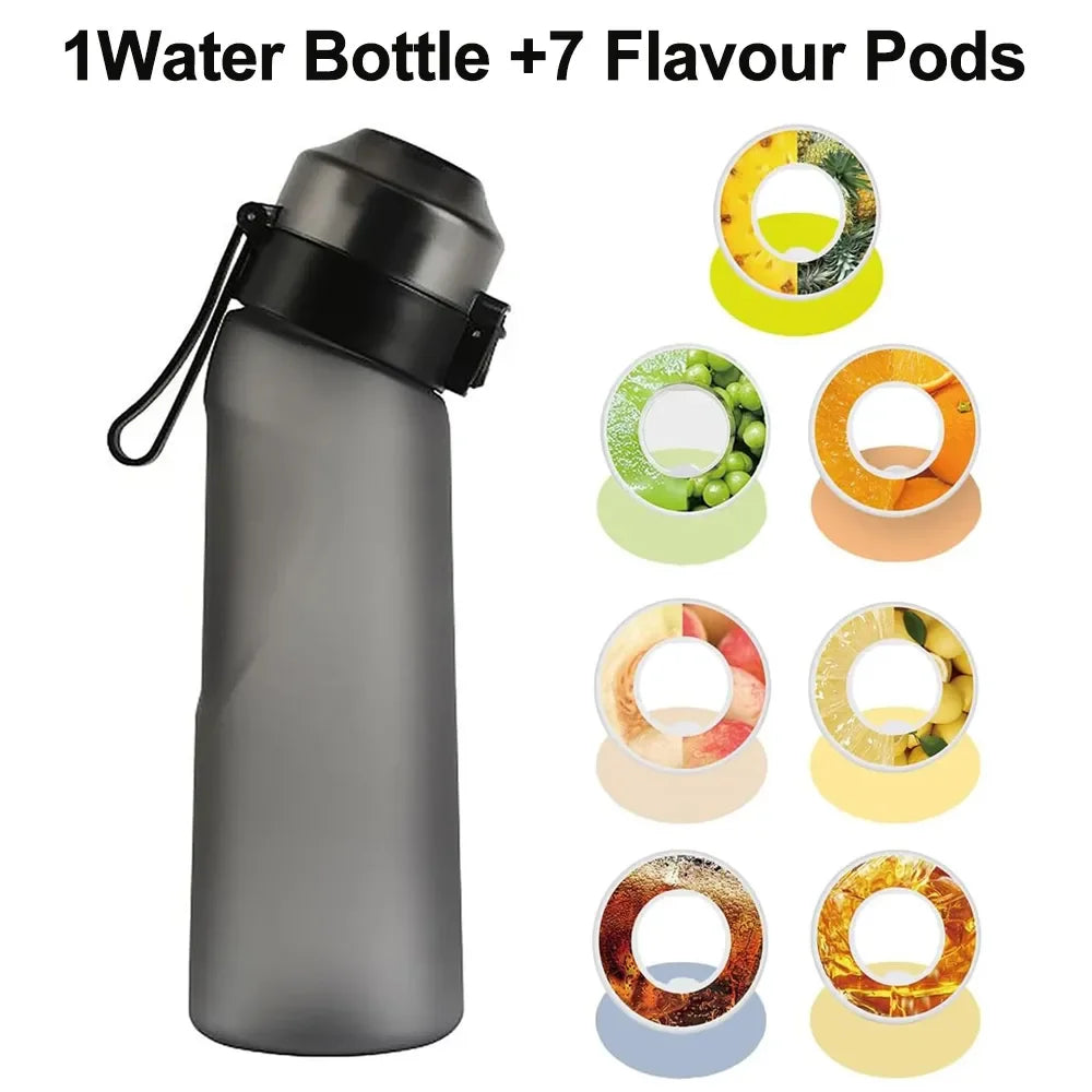 Botella de agua con sabor de 650 ml, ideal para deportes, con 7 cápsulas aromáticas de frutas, ideal para acampar al aire libre, fitness y moda.
