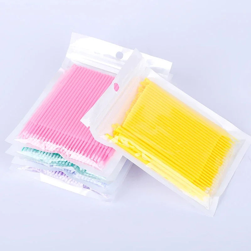 Cepillos de limpieza para pestañas, 100 unidades, para extensiones de pestañas, microhisopos de algodón, individuales, para desmaquillar y limpiar.