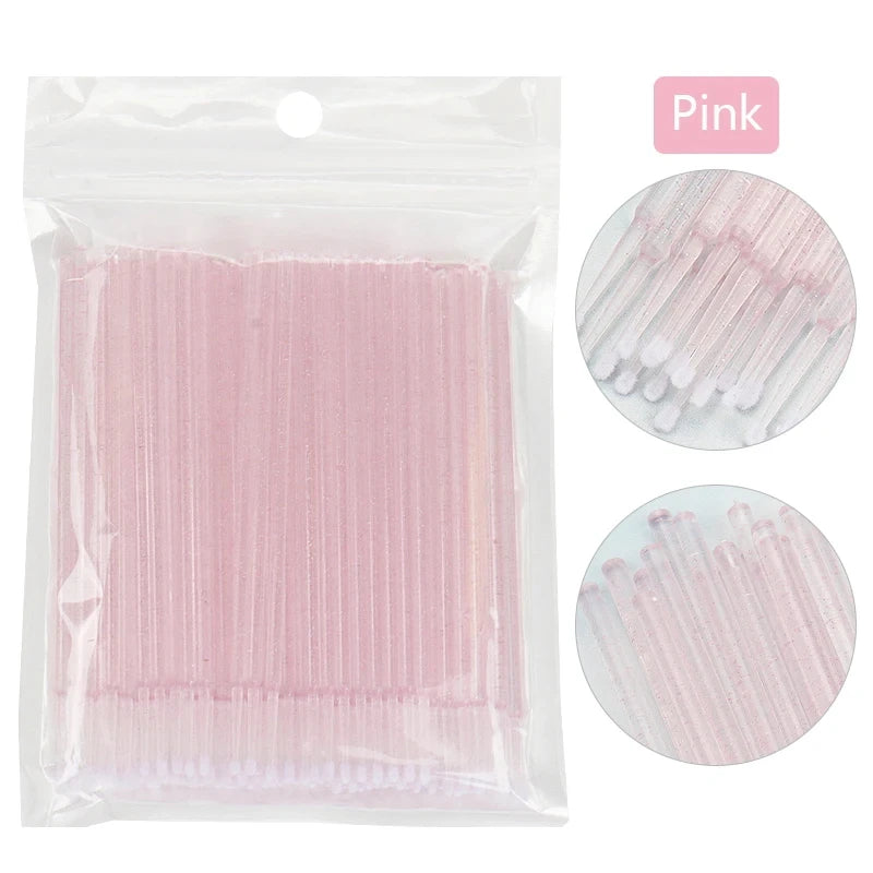 Cepillos de limpieza para pestañas, 100 unidades, para extensiones de pestañas, microhisopos de algodón, individuales, para desmaquillar y limpiar.