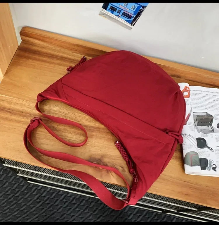 Bolso de hombro de tela suave para mujer, moderno, de color liso, estilo informal, para estudiantes, grande, tipo bandolera