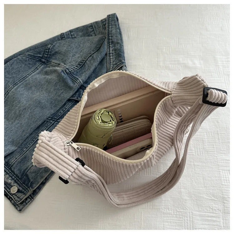 Bolsos de hombro informales de pana ligera para mujer, bolsos cruzados sencillos de color liso, bolsos de viaje a la moda para mujer