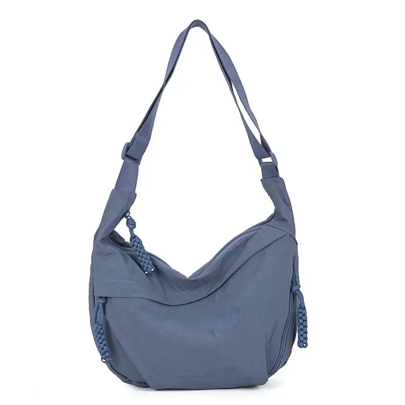 Bolso de hombro de tela suave para mujer, moderno, de color liso, estilo informal, para estudiantes, grande, tipo bandolera