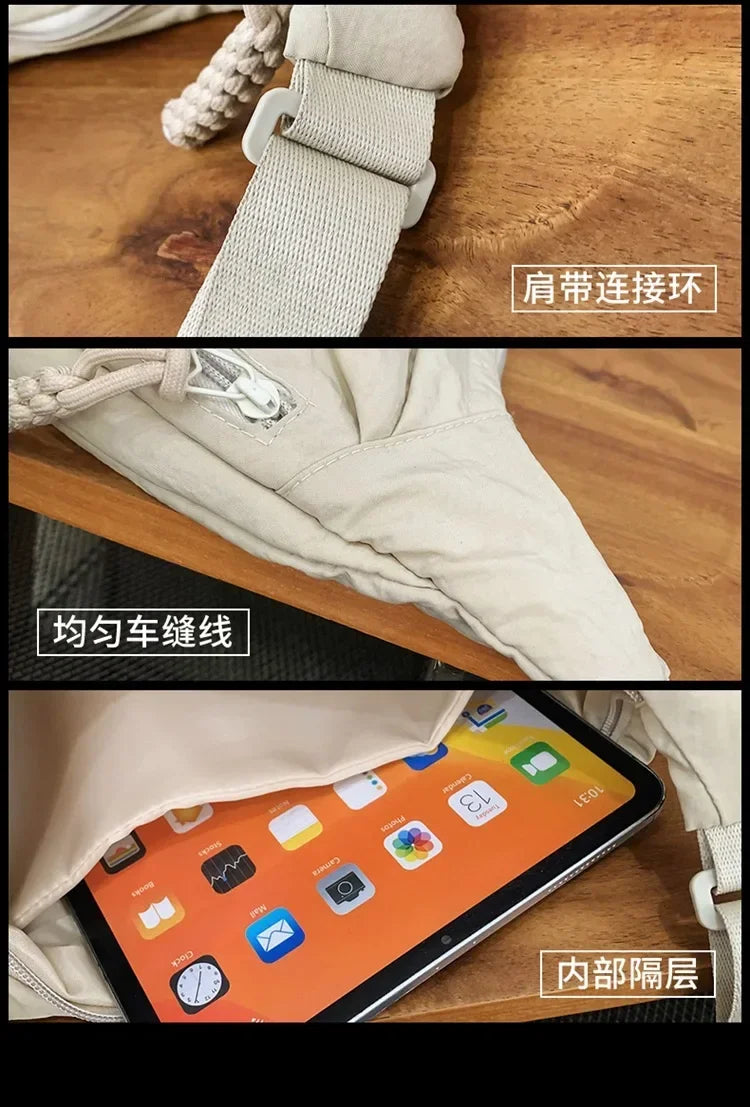 Bolso de hombro de tela suave para mujer, moderno, de color liso, estilo informal, para estudiantes, grande, tipo bandolera