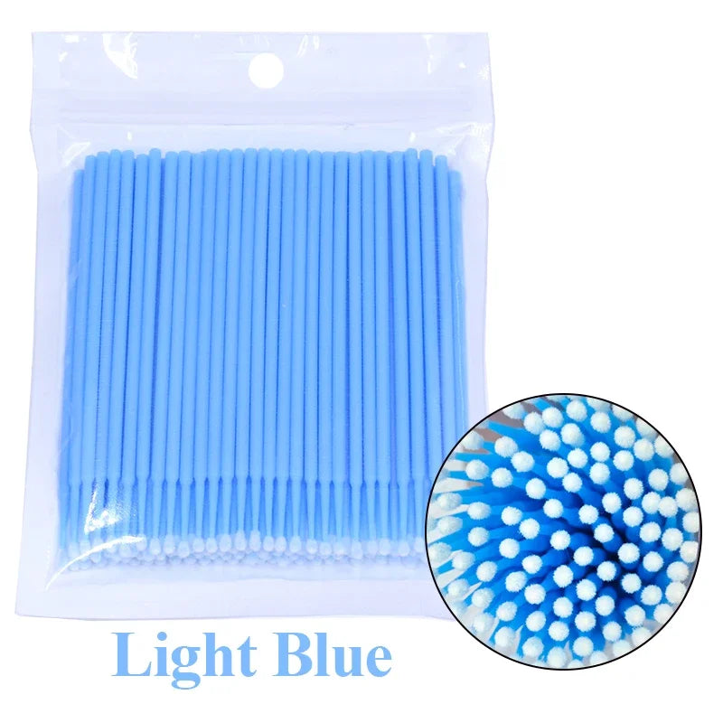 Cepillos de limpieza para pestañas, 100 unidades, para extensiones de pestañas, microhisopos de algodón, individuales, para desmaquillar y limpiar.