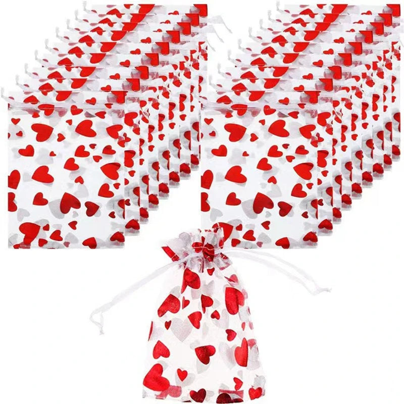 20 bolsas de organza con forma de corazón rojo, ideales para bodas, fiestas, regalos, dulces, Navidad, San Valentín, joyas.