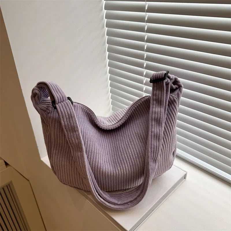 Bolsos de hombro informales de pana ligera para mujer, bolsos cruzados sencillos de color liso, bolsos de viaje a la moda para mujer