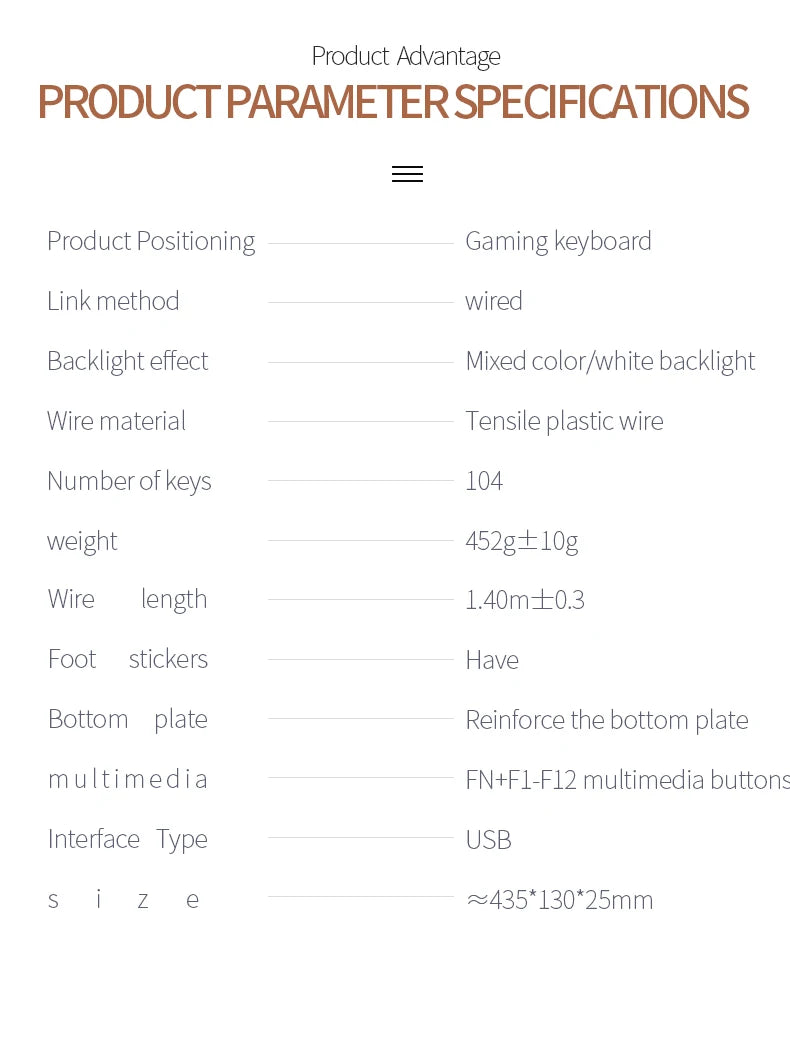 Teclado para juegos de 104 teclas con cable, retroiluminación a juego, sensación mecánica, periféricos para ordenadores de escritorio y portátiles.