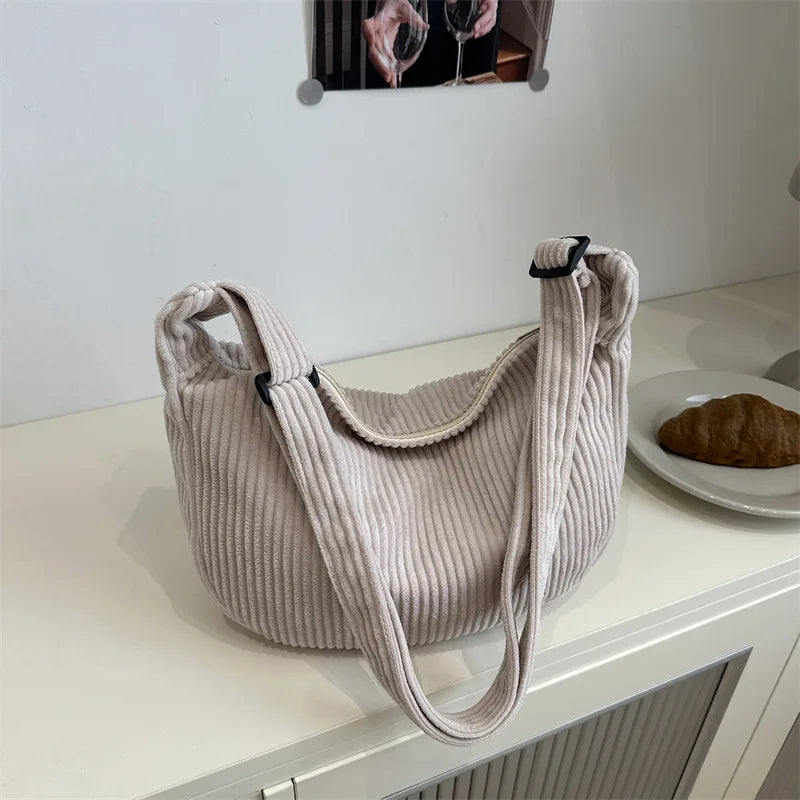 Bolsos de hombro informales de pana ligera para mujer, bolsos cruzados sencillos de color liso, bolsos de viaje a la moda para mujer