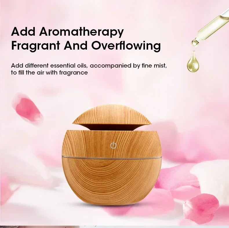 Mini Woodgrain Ultrasonic USB Humidifier and Essential Oil Diffuser Portable Desktop Aromatherapy for Home Office Use