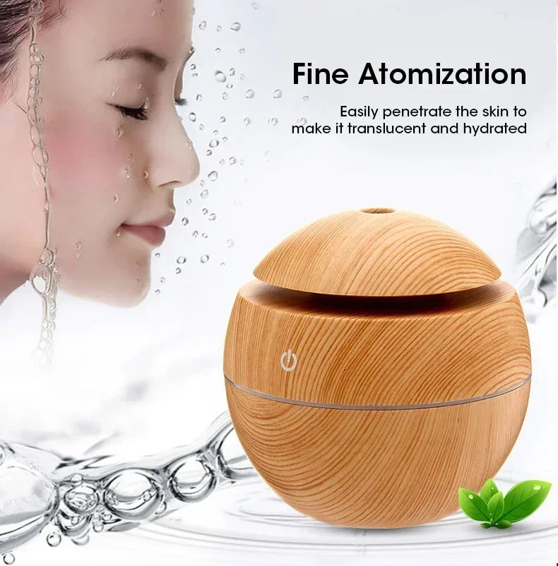 Mini Woodgrain Ultrasonic USB Humidifier and Essential Oil Diffuser Portable Desktop Aromatherapy for Home Office Use