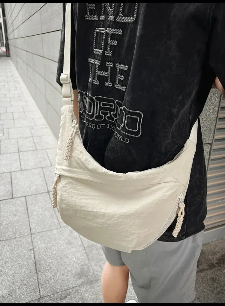 Bolso de hombro de tela suave para mujer, moderno, de color liso, estilo informal, para estudiantes, grande, tipo bandolera