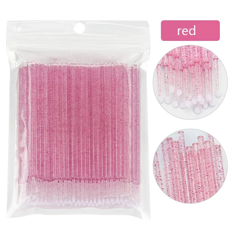 Cepillos de limpieza para pestañas, 100 unidades, para extensiones de pestañas, microhisopos de algodón, individuales, para desmaquillar y limpiar.
