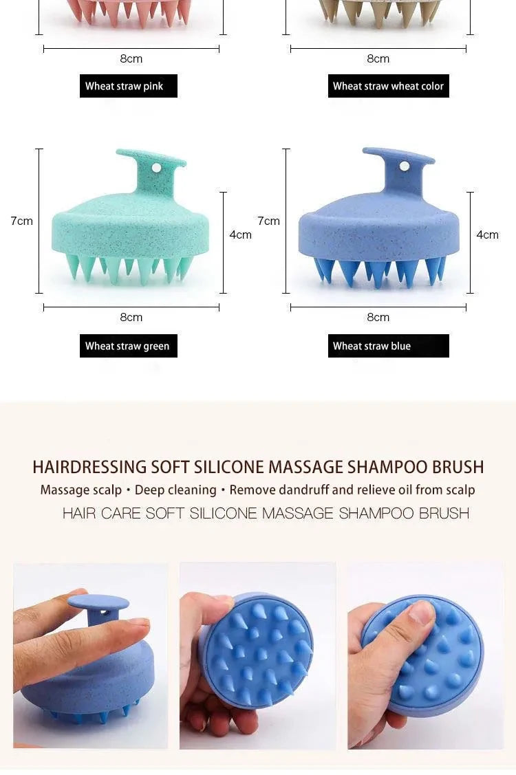 Cepillo de champú de silicona 1/3/5, cabezal de masaje para el cuero cabelludo, peine para lavar el cabello, cepillo de masaje corporal, herramienta de peluquería para baño y ducha.