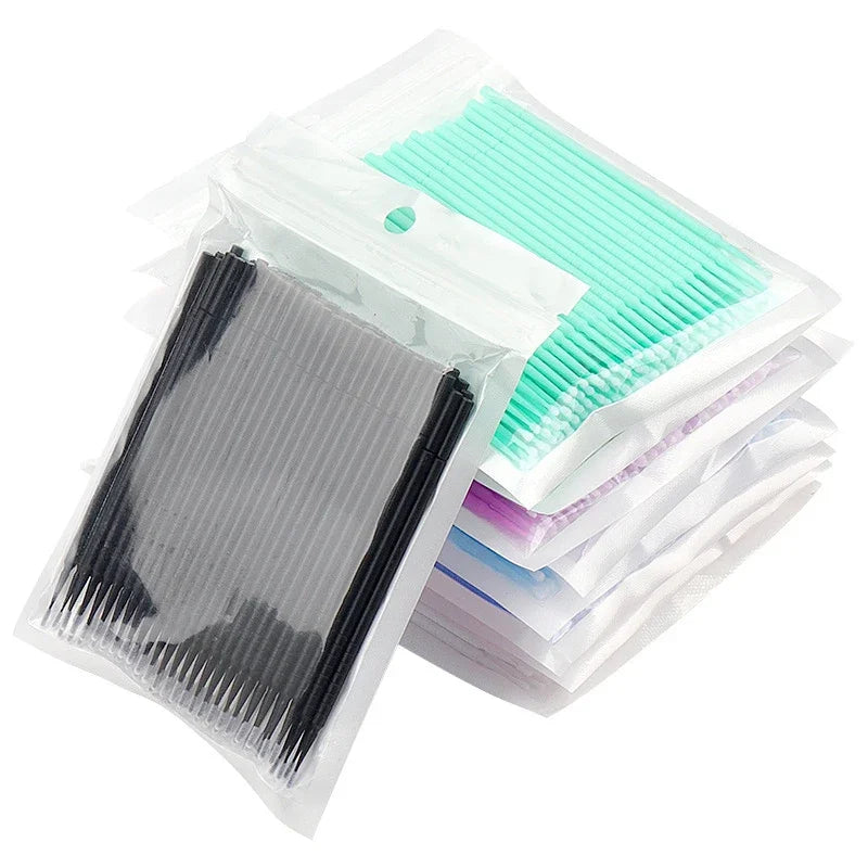 Cepillos de limpieza para pestañas, 100 unidades, para extensiones de pestañas, microhisopos de algodón, individuales, para desmaquillar y limpiar.