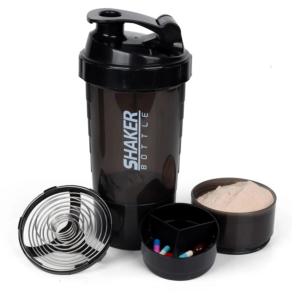 Botella mezcladora de proteínas de 3 capas, vaso para batido de polvo, botella de agua, vaso mezclador de plástico, botella para ejercicio.