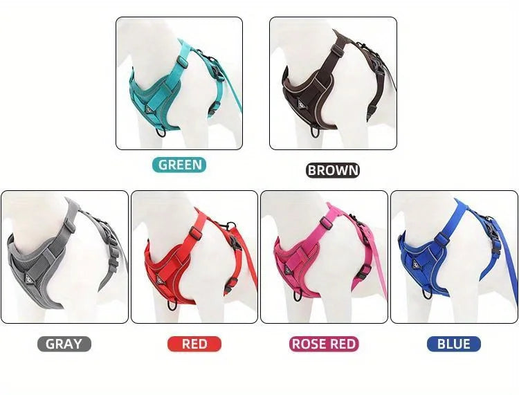 Arnés y correa para perros antitirones, ajustable, para perros pequeños y gatos, con correa reflectante para el pecho.