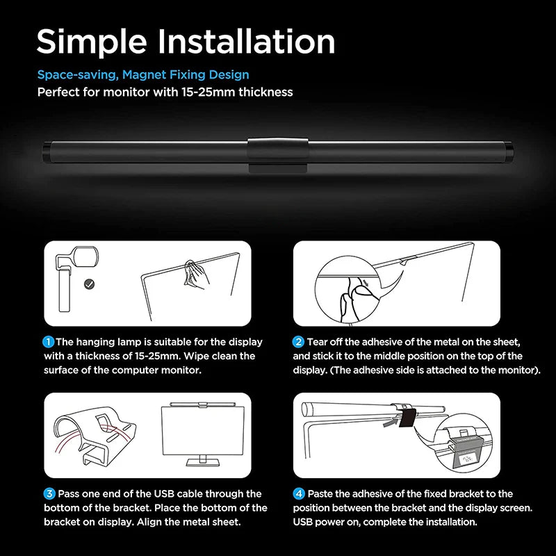 Barra de luz LED para monitor de computadora, luces colgantes RGB, lámpara de mesa para trabajar, estudiar, leer, jugar, iluminación atenuable de 44 cm