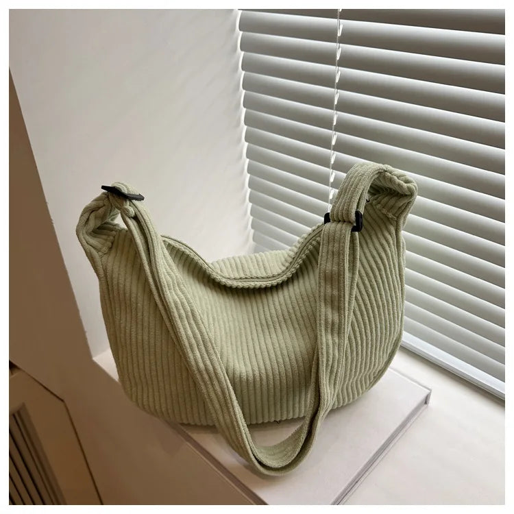 Bolsos de hombro informales de pana ligera para mujer, bolsos cruzados sencillos de color liso, bolsos de viaje a la moda para mujer