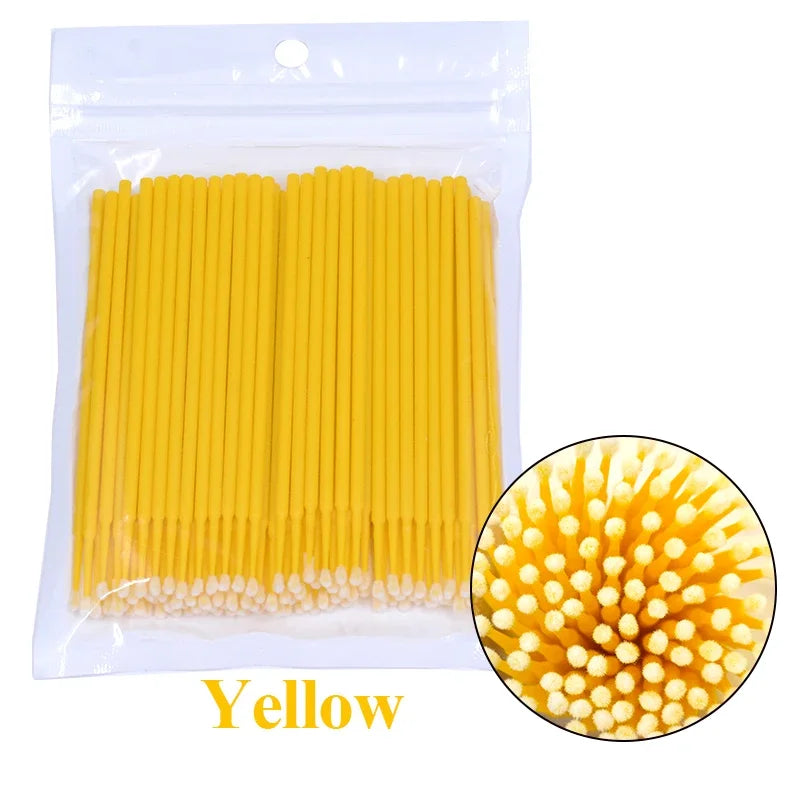 Cepillos de limpieza para pestañas, 100 unidades, para extensiones de pestañas, microhisopos de algodón, individuales, para desmaquillar y limpiar.