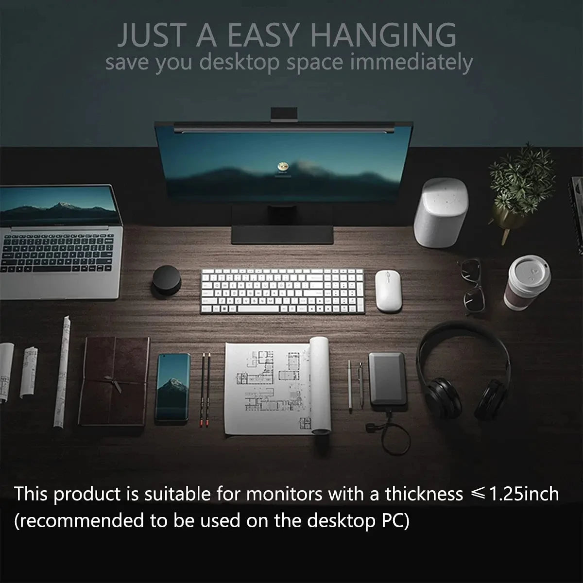 Barra de luz LED para monitor de computadora, luces colgantes RGB, lámpara de mesa para trabajar, estudiar, leer, jugar, iluminación atenuable de 44 cm