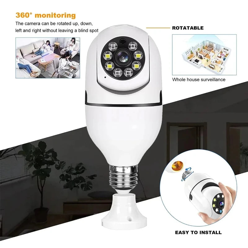 Cámara de vigilancia con bombilla E27 de 8 MP, wifi, IP, PTZ, CCTV, zoom de x10, visión nocturna a color, seguimiento humano, monitor de seguridad para bebés.