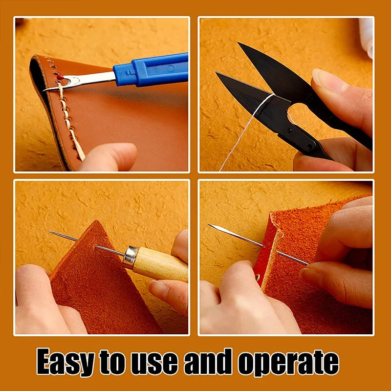 Kit de costura de cuero de 54 piezas, kit de reparación de tapicería con punzón, tijeras y herramientas para principiantes y profesionales, manualidades de cuero.