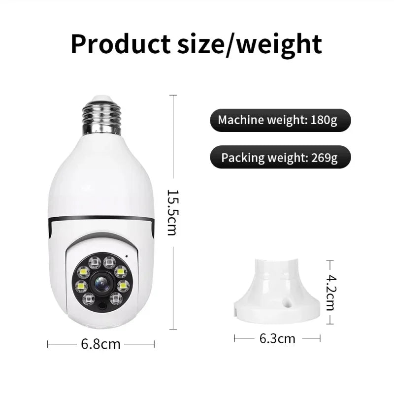 Cámara de vigilancia con bombilla E27 de 8 MP, wifi, IP, PTZ, CCTV, zoom de x10, visión nocturna a color, seguimiento humano, monitor de seguridad para bebés.