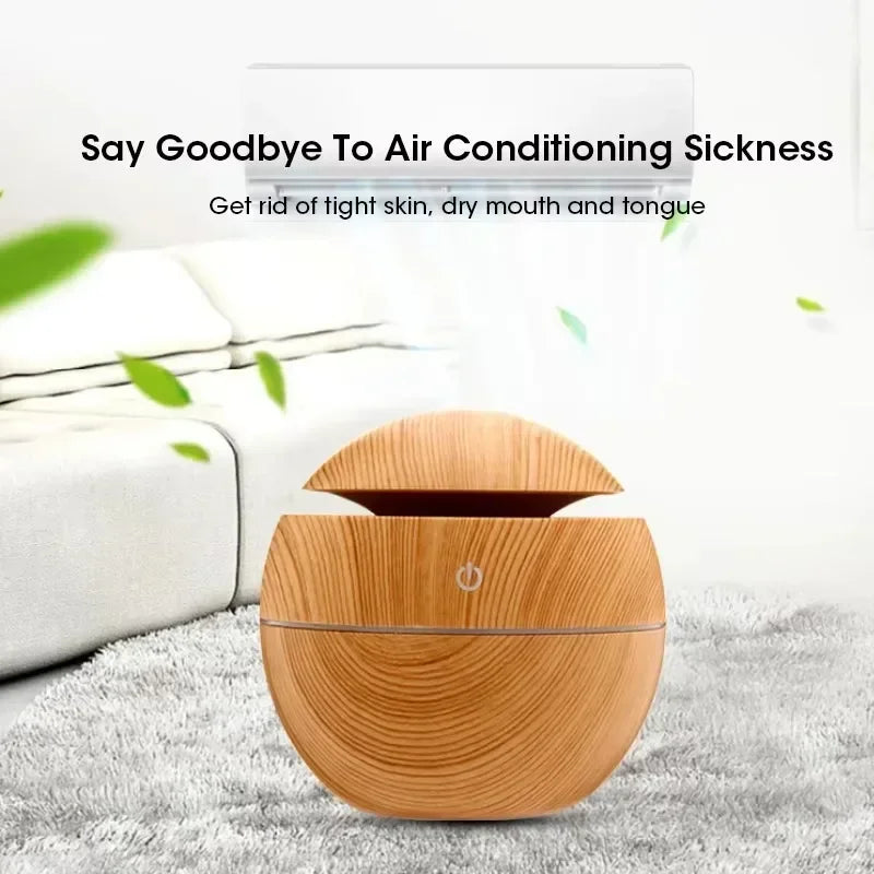 Mini Woodgrain Ultrasonic USB Humidifier and Essential Oil Diffuser Portable Desktop Aromatherapy for Home Office Use