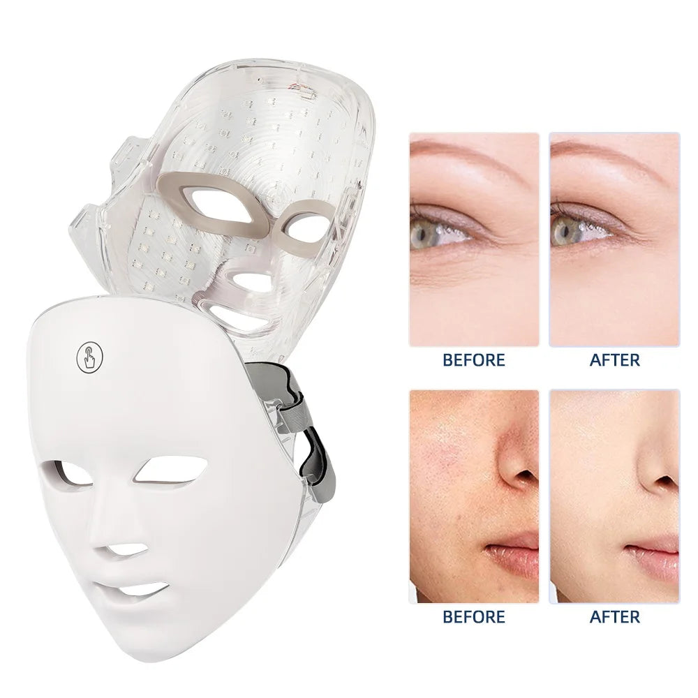 Máscara facial LED recargable de 7 colores, fotones LED, rejuvenecimiento de la piel, lifting facial casero, blanqueamiento, cuidado de la piel.