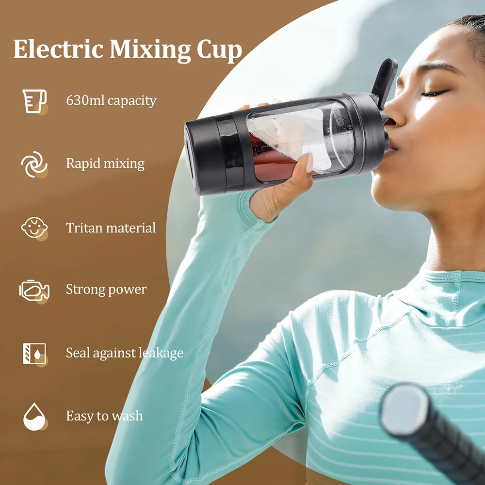 Botella mezcladora eléctrica de 650 ml, batidora portátil de proteína, batidora automática, mezcladora de jugos multiusos, tazas para fitness y trabajo.