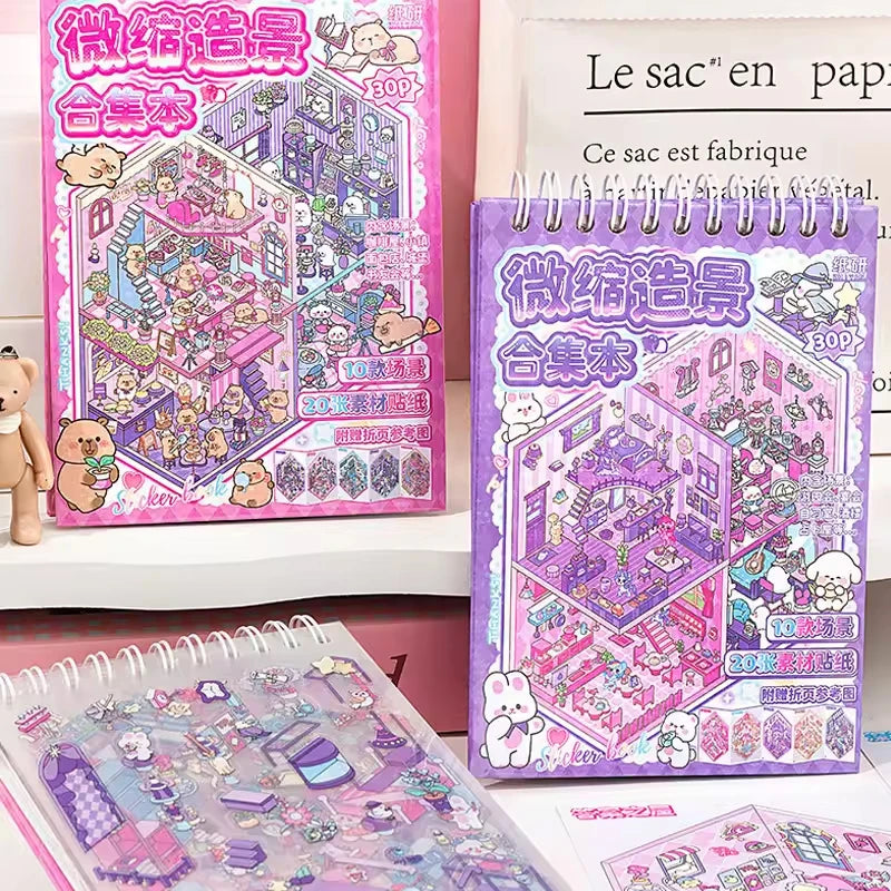 Escenarios de pegatinas 3D en miniatura, calcomanías de diorama en capas para diarios, scrapbooking, manualidades de rompecabezas, antiestrés.