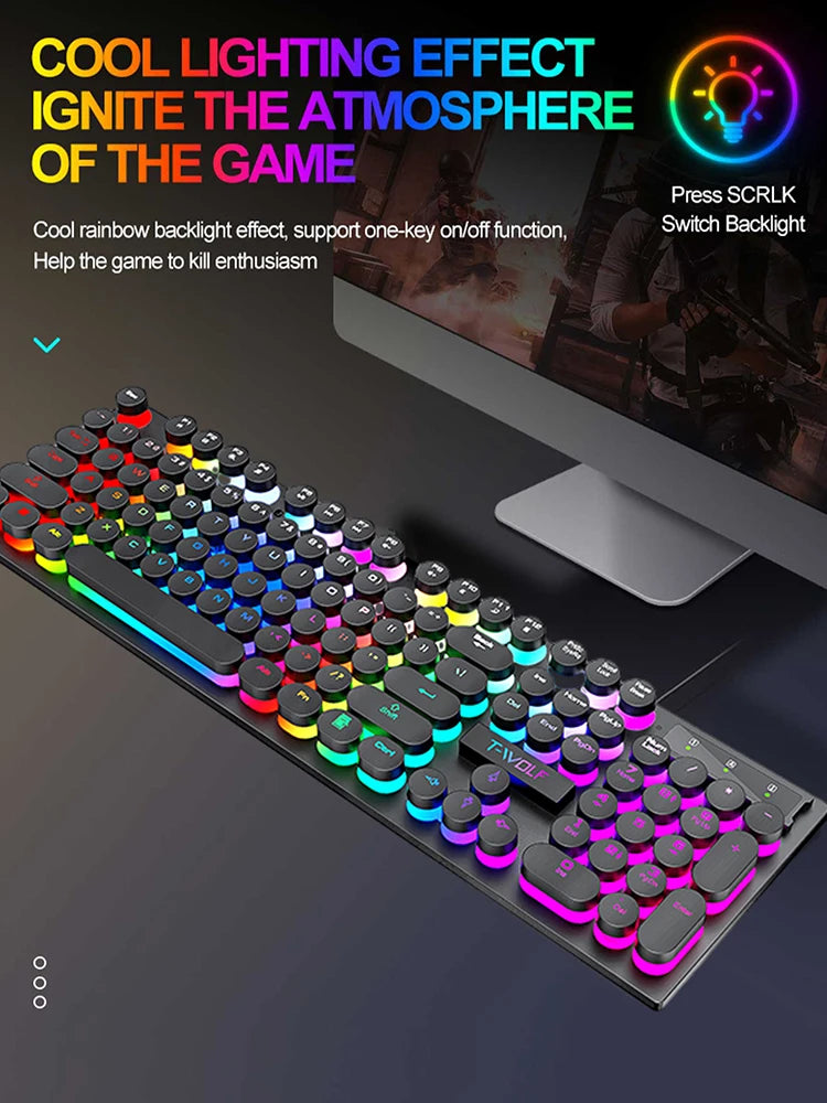 Teclado con sensación mecánica ,  computadora de escritorio, portátil, juego de deportes electrónicos, teclado con cable iluminado