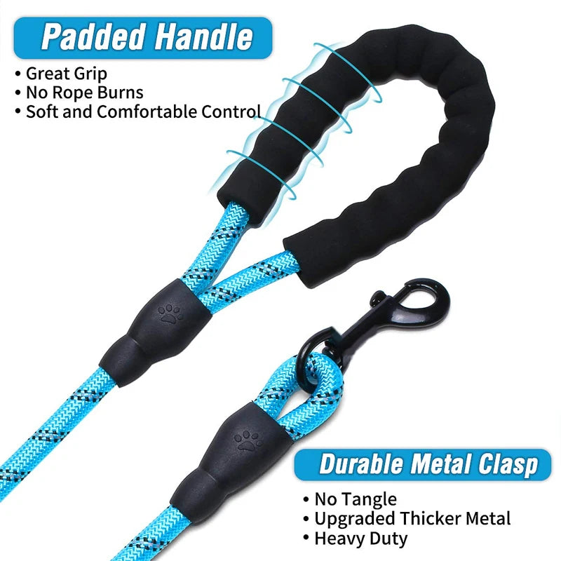 Cuerda de remolque de nailon reflectante para mascotas de 3 m, con mango de espuma antideslizante, ajustable, para perros grandes, medianos y pequeños, para exteriores.